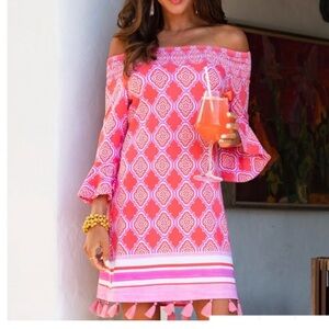 Cabana Life Pink and White Off-Shoulder Dress size M